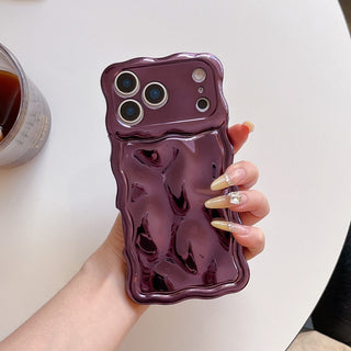 Auramma Collections Avant Basic 3D Meteorite Style Surface Wavy Edge Glossy Butter Yellow Sakura Pink Green Coffee Brown White Wine Red Purple Metallic Black Gold Silver Blue Pink Soft TPU Case iPhone 17 16 15 14 13 12 Pro Max Plus Air 16e