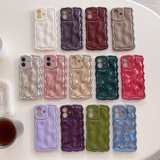 Auramma Collections Avant Basic 3D Meteorite Style Surface Wavy Edge Glossy Butter Yellow Sakura Pink Green Coffee Brown White Wine Red Purple Metallic Black Gold Silver Blue Pink Soft TPU Case iPhone 17 16 15 14 13 12 Pro Max Plus Air 16e