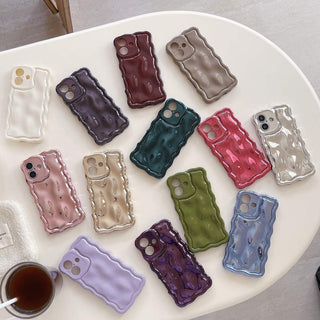 Auramma Collections Avant Basic 3D Meteorite Style Surface Wavy Edge Glossy Butter Yellow Sakura Pink Green Coffee Brown White Wine Red Purple Metallic Black Gold Silver Blue Pink Soft TPU Case iPhone 17 16 15 14 13 12 Pro Max Plus Air 16e