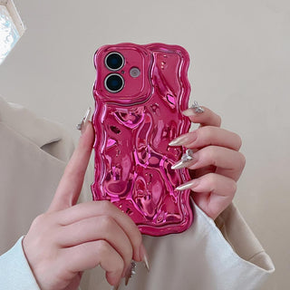 Auramma Collections Avant Basic 3D Meteorite Style Surface Wavy Edge Glossy Butter Yellow Sakura Pink Green Coffee Brown White Wine Red Purple Metallic Black Gold Silver Blue Pink Soft TPU Case iPhone 17 16 15 14 13 12 Pro Max Plus Air 16e