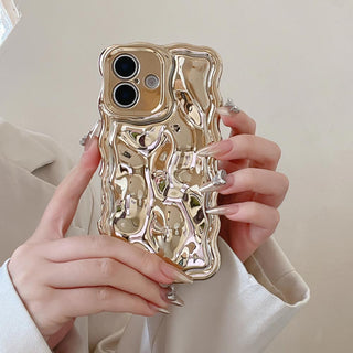Auramma Collections Avant Basic 3D Meteorite Style Surface Wavy Edge Glossy Butter Yellow Sakura Pink Green Coffee Brown White Wine Red Purple Metallic Black Gold Silver Blue Pink Soft TPU Case iPhone 17 16 15 14 13 12 Pro Max Plus Air 16e