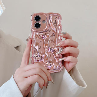 Auramma Collections Avant Basic 3D Meteorite Style Surface Wavy Edge Glossy Butter Yellow Sakura Pink Green Coffee Brown White Wine Red Purple Metallic Black Gold Silver Blue Pink Soft TPU Case iPhone 17 16 15 14 13 12 Pro Max Plus Air 16e
