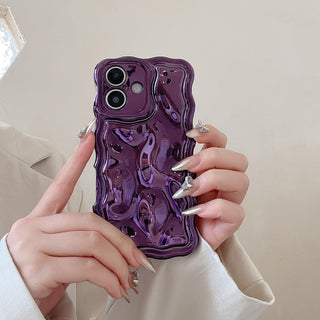Auramma Collections Avant Basic 3D Meteorite Style Surface Wavy Edge Glossy Butter Yellow Sakura Pink Green Coffee Brown White Wine Red Purple Metallic Black Gold Silver Blue Pink Soft TPU Case iPhone 17 16 15 14 13 12 Pro Max Plus Air 16e