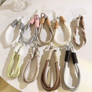 Auramma Collections Avant Basic Earth Tone White Gray Latte Caramel Brown Green Black Double Rope Braid Wrist Phone Lanyard Charm
