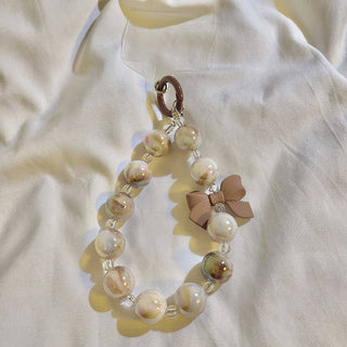Auramma Collections Avant Basic Elegant Cute White Grey Brown Marble Bead Bracelet Phone Charm