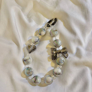 Auramma Collections Avant Basic Elegant Cute White Grey Brown Marble Bead Bracelet Phone Charm
