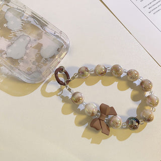 Auramma Collections Avant Basic Elegant Cute White Grey Brown Marble Bead Bracelet Phone Charm