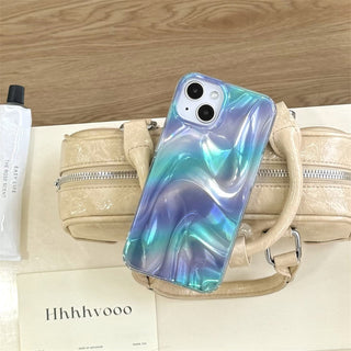 Auramma Collections Avant Basic Glossy Gradient Ombre White Gray Blue Green 3D Ripples Look Flat Surface Soft TPU Case iPhone 17 16 15 14 13 Pro Max
