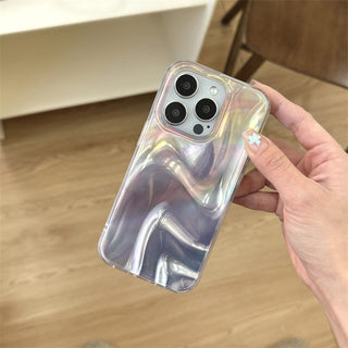 Auramma Collections Avant Basic Glossy Gradient Ombre White Gray Blue Green 3D Ripples Look Flat Surface Soft TPU Case iPhone 17 16 15 14 13 Pro Max