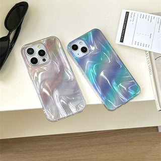 Auramma Collections Avant Basic Glossy Gradient Ombre White Gray Blue Green 3D Ripples Look Flat Surface Soft TPU Case iPhone 17 16 15 14 13 Pro Max