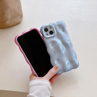 Auramma Collections Avant Basic Minimalist Aesthetic Glossy Pearl Glitter Purple Khaki Pink Grey Blue Tortoise Yellow Black Wavy Edge 3D Bubbles Style Soft TPU Case iPhone 16 15 14 13 12 11 Pro Max Plus