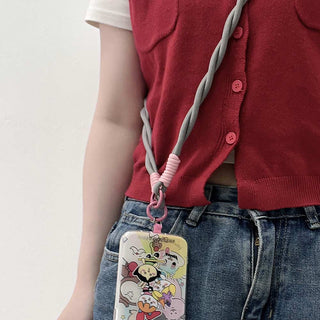 Auramma Collections Avant Basic Gray Pink Loose Braid Double Rope Mobile Phone Crossbody Wrist Lanyard