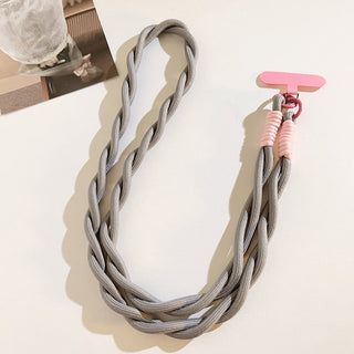 Auramma Collections Avant Basic Gray Pink Loose Braid Double Rope Mobile Phone Crossbody Wrist Lanyard