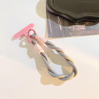 Auramma Collections Avant Basic Gray Pink Loose Braid Double Rope Mobile Phone Crossbody Wrist Lanyard