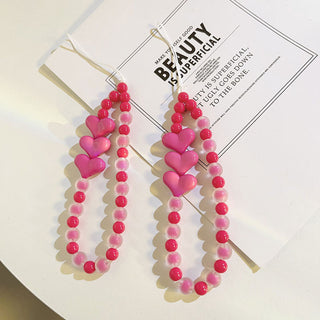 Auramma Collections Avant Basic Hot Pink Fuchsia Heart Red Frosted Bead String Phone Charm