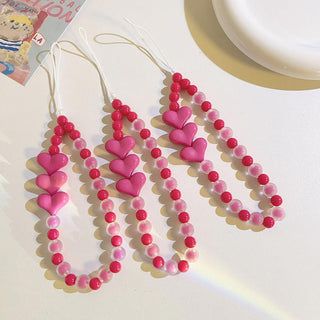 Auramma Collections Avant Basic Hot Pink Fuchsia Heart Red Frosted Bead String Phone Charm