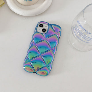 Auramma Collections Avant Basic Iridescent Radiant Laser Black Blue Pink White Clear 3D Diamond Shaped Puffer Style Soft TPU Case iPhone 16 15 14 13 12 11 Pro Max Plus