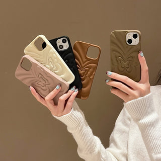 Auramma Collections Avant Basic Aesthetic Matte 3D Butterfly Brown White Khaki Dusty Pink Black Soft TPU Case iPhone 14 13 12 11 Pro Max