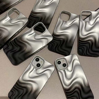 Auramma Collections Avant Basic Matte Gradient Silver Black 3D Ripples Textured Surface Soft TPU Case iPhone 17 16 15 14 13 12 11 Pro Max