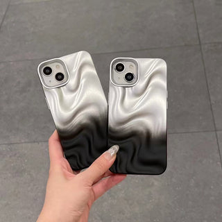 Auramma Collections Avant Basic Matte Gradient Silver Black 3D Ripples Textured Surface Soft TPU Case iPhone 17 16 15 14 13 12 11 Pro Max