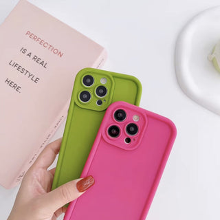 Auramma Collections Avant Basic Matte Plain Color Fuchsia Green Blue Brown Milk Tea White Black Thick Frame Soft TPU Case iPhone 16 15 14 13 12 Pro Max Plus