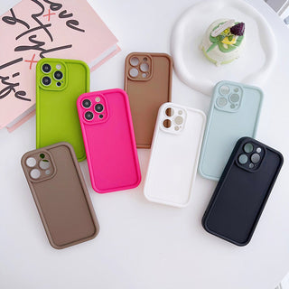 Auramma Collections Avant Basic Matte Plain Color Fuchsia Green Blue Brown Milk Tea White Black Thick Frame Soft TPU Case iPhone 16 15 14 13 12 Pro Max Plus