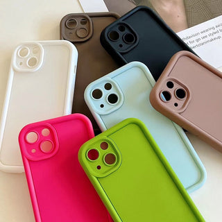 Auramma Collections Avant Basic Matte Plain Color Fuchsia Green Blue Brown Milk Tea White Black Thick Frame Soft TPU Case iPhone 16 15 14 13 12 Pro Max Plus