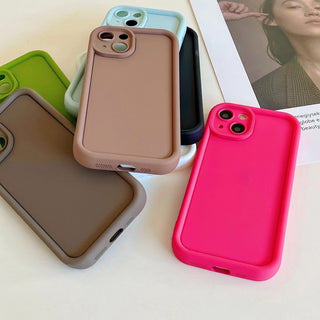 Auramma Collections Avant Basic Matte Plain Color Fuchsia Green Blue Brown Milk Tea White Black Thick Frame Soft TPU Case iPhone 16 15 14 13 12 Pro Max Plus