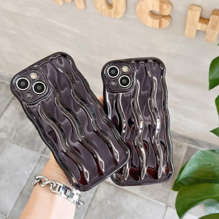 Auramma Collections Avant Basic Minimalist Aesthetic Metallic Rose Gold Dark Purple Blue Black Plated Glossy 3D Linear Wavy Soft TPU Case iPhone 16 15 14 13 12 11 Pro Max Plus