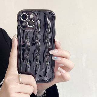Auramma Collections Avant Basic Minimalist Aesthetic Metallic Rose Gold Dark Purple Blue Black Plated Glossy 3D Linear Wavy Soft TPU Case iPhone 16 15 14 13 12 11 Pro Max Plus