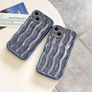 Auramma Collections Avant Basic Minimalist Aesthetic Metallic Rose Gold Dark Purple Blue Black Plated Glossy 3D Linear Wavy Soft TPU Case iPhone 16 15 14 13 12 11 Pro Max Plus