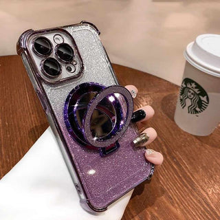 Auramma Collections Avant Basic Metallic Color Black Purple Blue Pink Silver Bumper Gradient Glitter Built-in Stand Mirror MagSafe Soft TPU Case iPhone 15 14 13 12 11 Pro Max Plus