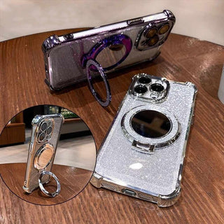 Auramma Collections Avant Basic Metallic Color Purple Blue Pink Silver Black Bumper Gradient Glitter Built-in Stand Mirror MagSafe Soft TPU Case iPhone 16 Pro Max Plus