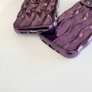 Auramma Collections Avant Basic Minimalist Aesthetic Metallic Rose Gold Dark Purple Blue Black Plated Glossy 3D Linear Wavy Soft TPU Case iPhone 16 15 14 13 12 11 Pro Max Plus