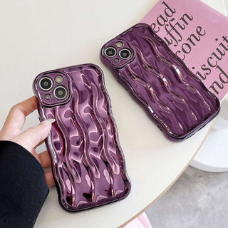 Auramma Collections Avant Basic Minimalist Aesthetic Metallic Rose Gold Dark Purple Blue Black Plated Glossy 3D Linear Wavy Soft TPU Case iPhone 16 15 14 13 12 11 Pro Max Plus