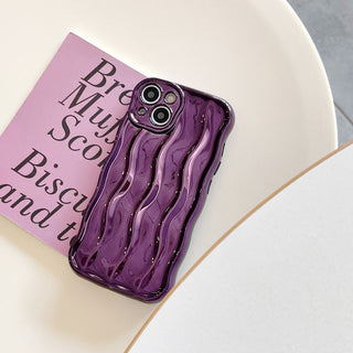 Auramma Collections Avant Basic Minimalist Aesthetic Metallic Rose Gold Dark Purple Blue Black Plated Glossy 3D Linear Wavy Soft TPU Case iPhone 16 15 14 13 12 11 Pro Max Plus