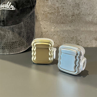 Auramma Collections Avant Basic Minimalist Cool Aesthetic Metallic Gold Silver Plated Wavy Soft TPU Case AirPods 1 2 3 Pro