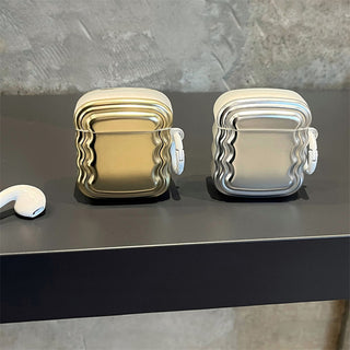 Auramma Collections Avant Basic Minimalist Cool Aesthetic Metallic Gold Silver Plated Wavy Soft TPU Case AirPods 1 2 3 Pro