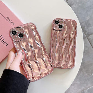 Auramma Collections Avant Basic Minimalist Aesthetic Metallic Rose Gold Dark Purple Blue Black Plated Glossy 3D Linear Wavy Soft TPU Case iPhone 16 15 14 13 12 11 Pro Max Plus