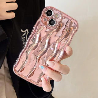 Auramma Collections Avant Basic Minimalist Aesthetic Metallic Rose Gold Dark Purple Blue Black Plated Glossy 3D Linear Wavy Soft TPU Case iPhone 16 15 14 13 12 11 Pro Max Plus