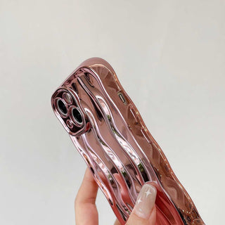 Auramma Collections Avant Basic Minimalist Aesthetic Metallic Rose Gold Dark Purple Blue Black Plated Glossy 3D Linear Wavy Soft TPU Case iPhone 16 15 14 13 12 11 Pro Max Plus