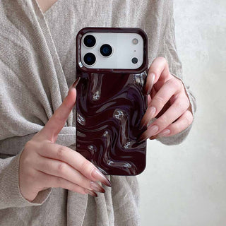 Auramma Collections Avant Basic Minimalist Aesthetic Glossy Finish Autumn Cozy Chocolate Khaki Dark Green Burgundy Wine Red 3D Ripples Surface Style Soft TPU Case iPhone 17 16 15 14 13 Pro Max Air