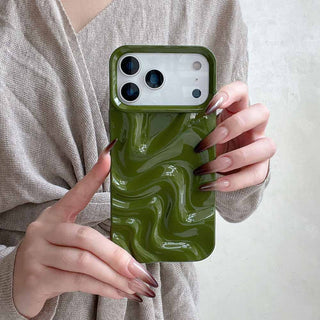 Auramma Collections Avant Basic Minimalist Aesthetic Glossy Finish Autumn Cozy Chocolate Khaki Dark Green Burgundy Wine Red 3D Ripples Surface Style Soft TPU Case iPhone 17 16 15 14 13 Pro Max Air