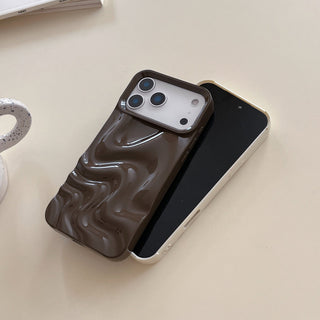 Auramma Collections Avant Basic Minimalist Aesthetic Glossy Finish Autumn Cozy Chocolate Khaki Dark Green Burgundy Wine Red 3D Ripples Surface Style Soft TPU Case iPhone 17 16 15 14 13 Pro Max Air