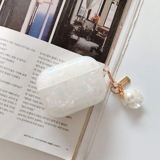 Auramma Collections Avant Basic Minimalist Aesthetic White Pink Iridescent Opaque Fractured Seashell Pattern Soft TPU Case Keyring AirPods 1 2 3 4 Pro