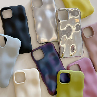 Auramma Collections Avant Basic Minimalist Aesthetic Glossy Silver Matte Blue Black White Radiant Purple Green Beige Yellow Wavy Edge 3D Bubbles Style Soft TPU Case iPhone 14 13 12 11 Pro Max