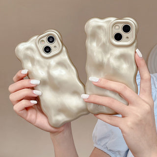 Auramma Collections Avant Basic Minimalist Aesthetic Glossy Pearl Champagne Sparkling Wavy Edge 3D Bubbles Style Soft TPU Case iPhone 15 14 13 12 11 Pro Max Plus