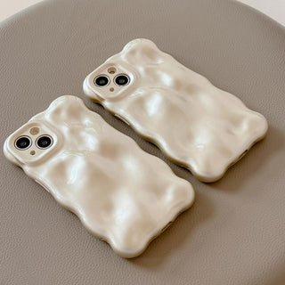 Auramma Collections Avant Basic Minimalist Aesthetic Glossy Pearl Champagne Sparkling Wavy Edge 3D Bubbles Style Soft TPU Case iPhone 15 14 13 12 11 Pro Max Plus
