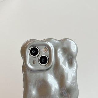 Auramma Collections Avant Basic Minimalist Aesthetic Pearl Grey Gray Sparkling Finish Wavy Edge 3D Bubbles Style Soft TPU Case iPhone 15 14 13 12 11 Pro Max Plus