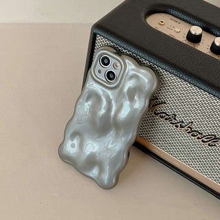 Auramma Collections Avant Basic Minimalist Aesthetic Pearl Grey Gray Sparkling Finish Wavy Edge 3D Bubbles Style Soft TPU Case iPhone 15 14 13 12 11 Pro Max Plus